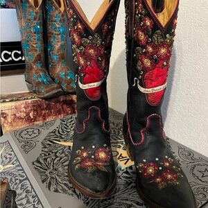Old Gringo Black and Red Embroidered Heeled Boots